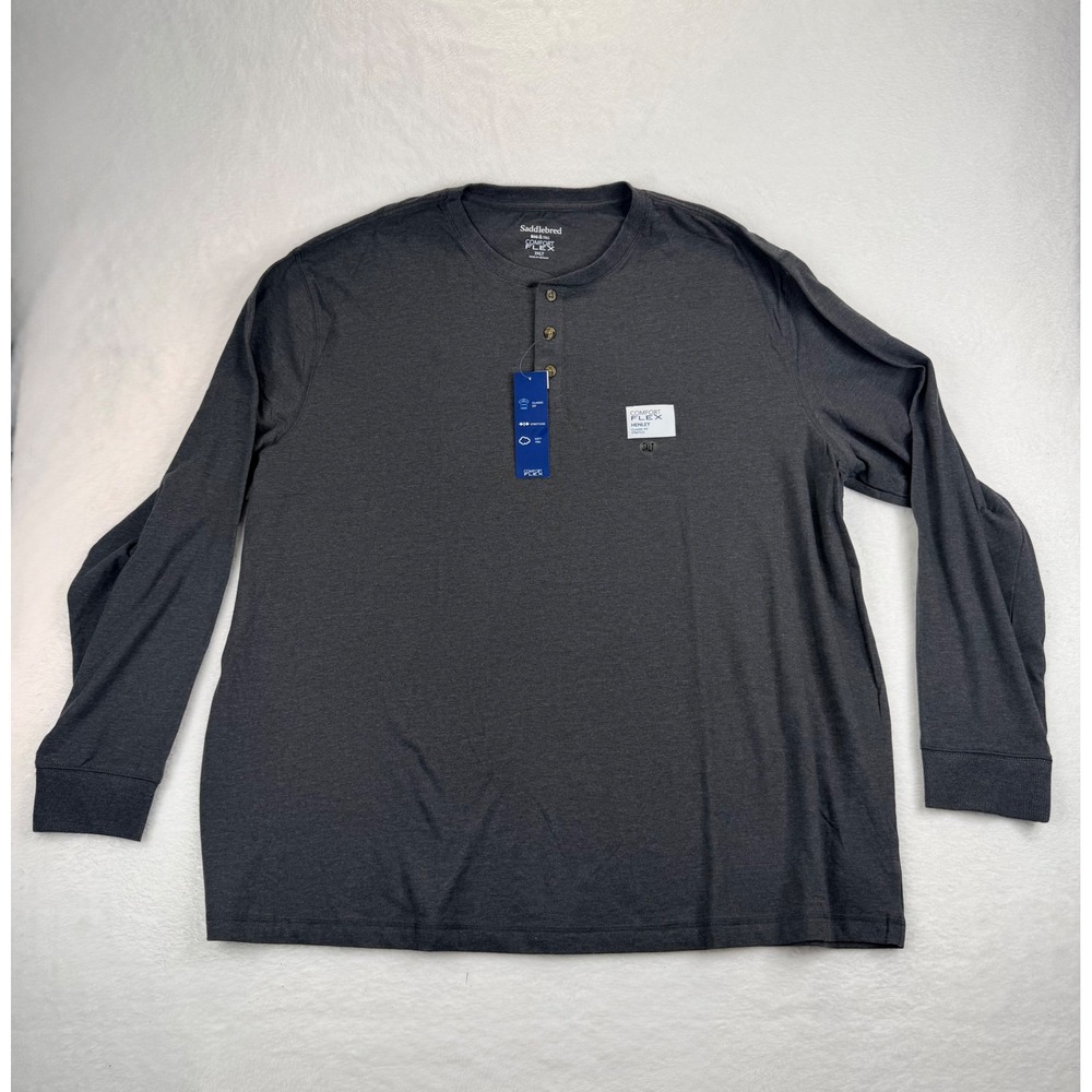 Saddlebred Mens Big & Tall Comfort Flex Henley Shirt Gray 3XLT Long Sleeve New